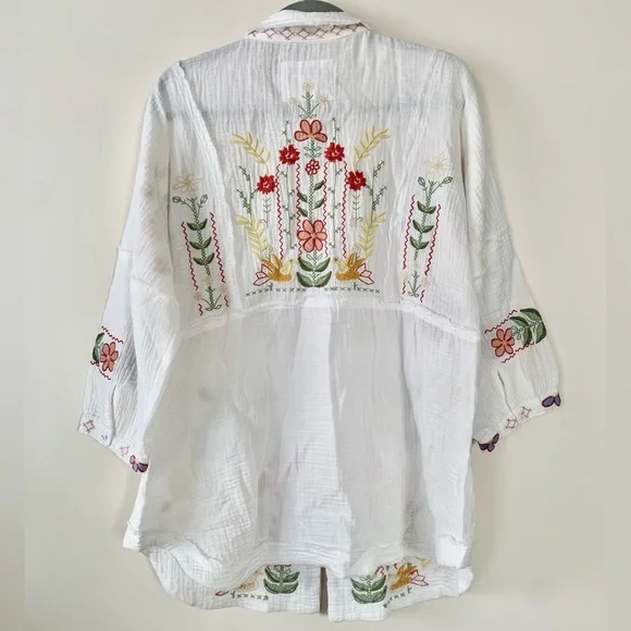 Johnny Was white Felicity Tunic embroidered blouse shirt NWOT size M - Picture 4 of 11